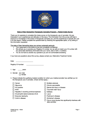 New Hampshire Therapeutic Cannabis Patient Intake Survey
