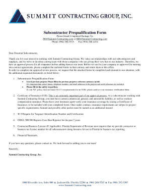 Subcontractor Prequalification Form