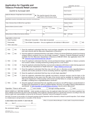 Wisconsin Cigarette and Tobacco Retail License Application