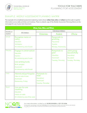 Weekly Assessment Planning Matrix