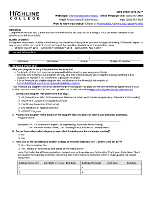 Highline College Financial Aid Application Form