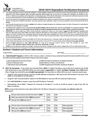 2018-2019 Dependent Verification Document