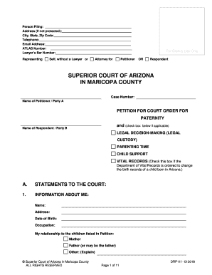 Arizona Petition for Court Order for Paternity