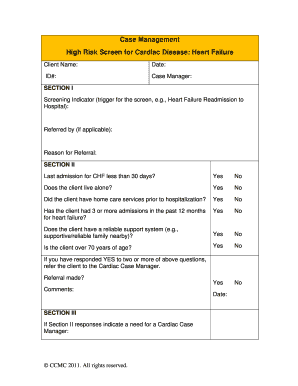 High Risk Screen for Cardiac Disease: Heart Failure
