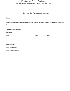 Request for Release of Dental Records