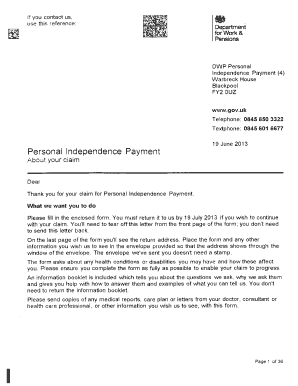 Personal Independence Payment Health Assessment Form