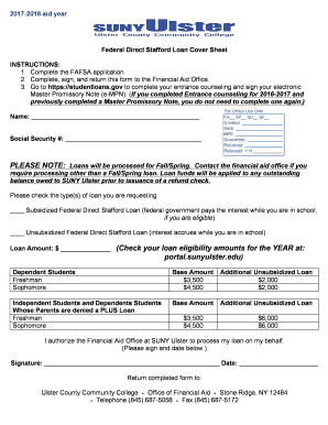 Federal Direct Stafford Loan Cover Sheet