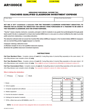 Arkansas Teacher Classroom Expense Deduction Form