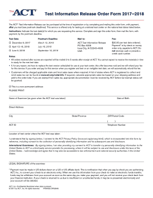 ACT Test Information Release Order Form