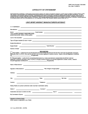 US Aircraft Registration Affidavit