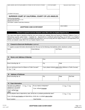 Adoptions Case Cover Sheet