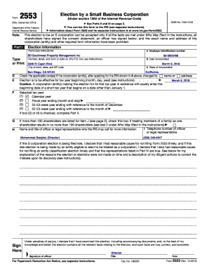 IRS Form 2553 S Corporation Election