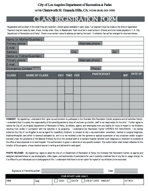 City of Los Angeles Class Registration Form