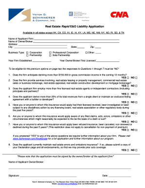 Real Estate Errors and Omissions Liability Application