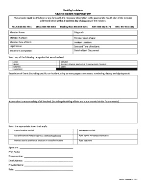Healthy Louisiana Adverse Incident Reporting Form