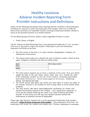 Healthy Louisiana Adverse Incident Reporting Form