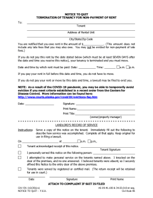 Notice to Quit for Non-Payment of Rent