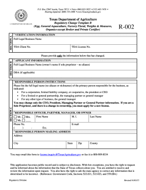 Texas Regulatory Change Form
