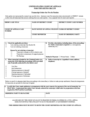 Transcript Order for Pro Se Parties