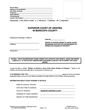 Arizona Order to Appear for Property Division
