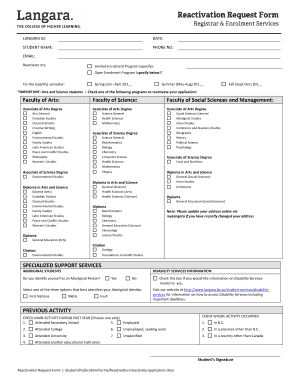 Student Reactivation Request Form
