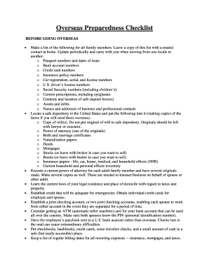 Overseas Preparedness Checklist