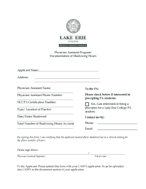 Physician Assistant Shadowing Hours Documentation
