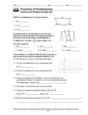 Properties of Parallelograms Worksheet