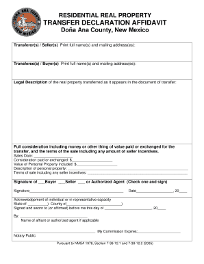 Residential Real Property Transfer Declaration Affidavit