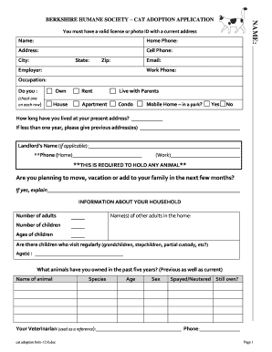 Berkshire Humane Society Cat Adoption Application