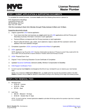 Master Plumber License Renewal Application