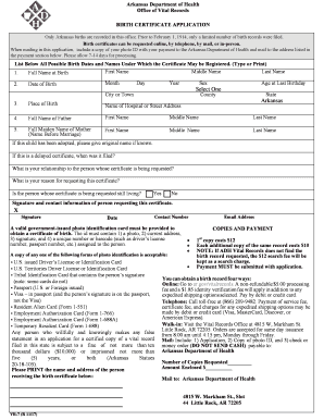 Arkansas Birth Certificate Application