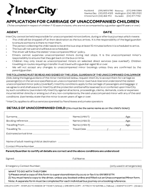 Application for Carriage of Unaccompanied Children
