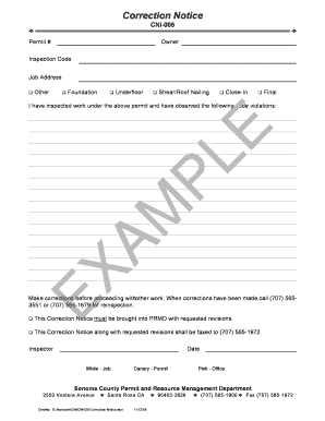 Correction Notice for Construction Permit