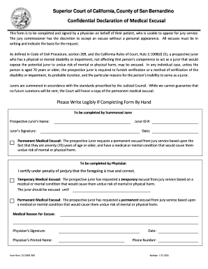 California Medical Excusal for Jury Service