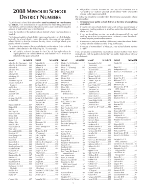 Missouri School District Number Form