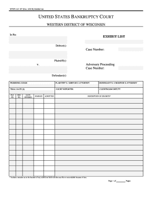 Bankruptcy Court Exhibit List