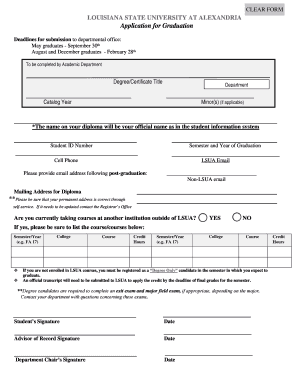Louisiana State University at Alexandria Graduation Application