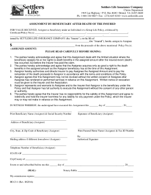 Assignment by Beneficiary After Death of the Insured