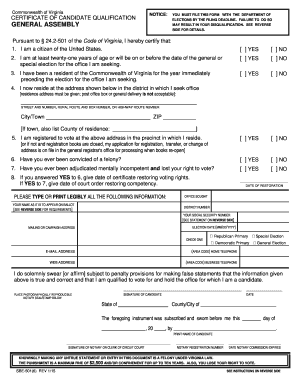 Virginia Certificate of Candidate Qualification
