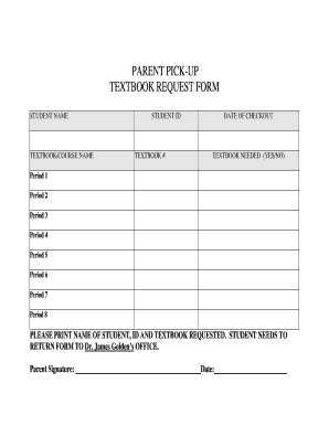 Parent Pick-Up Textbook Request Form