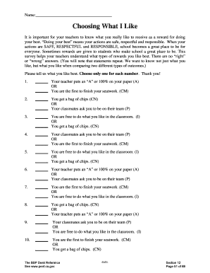 Student Reward Preference Survey