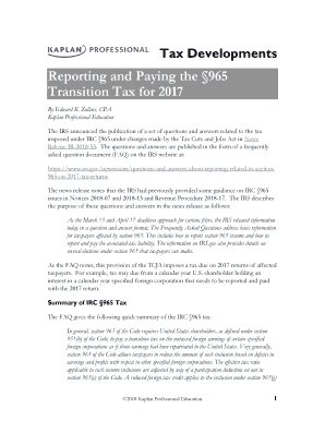 IRC Section 965 Transition Tax Reporting