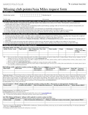 Missing Club Points/Asia Miles Request Form