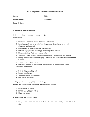Esophagus and Hiatal Hernia Examination Form