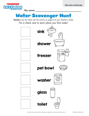 Water Scavenger Hunt Activity Sheet