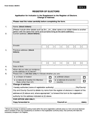 Ireland Register of Electors Change of Address Form