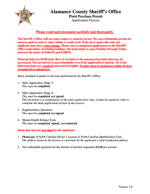 North Carolina Pistol Purchase Permit Application