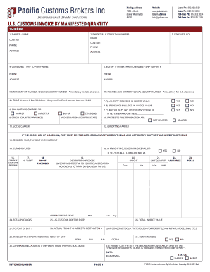 US Customs Invoice by Manifested Quantity