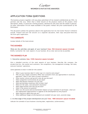 Cartier Women's Initiative Awards Application Form